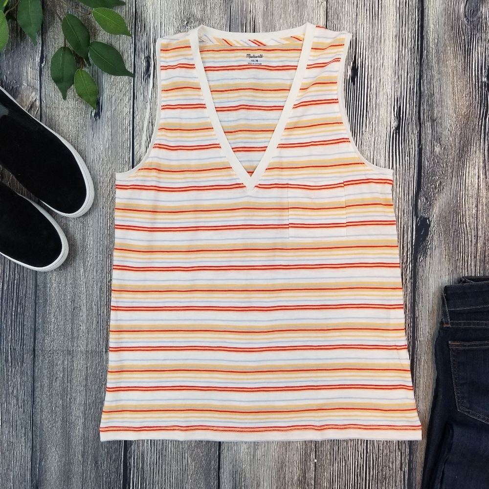 Madewell NWT V Neck Fieldgate Stripe Pocket Tank - Picture 2 of 7